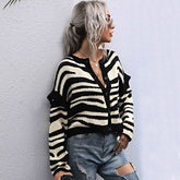 Vintage Bicolor Zebra Print Drop Shoulder Button Up Knit Cardigan